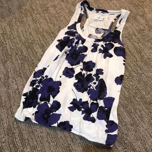Navy and white floral racerback tank with lace